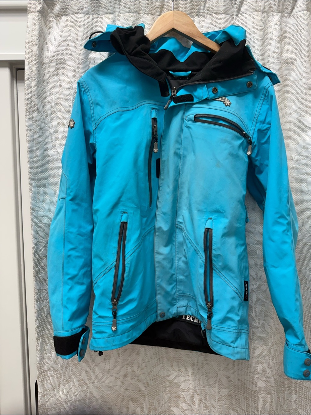 Women's Teal Ski Jacket with Hood - Technical Weatherproof Shell
